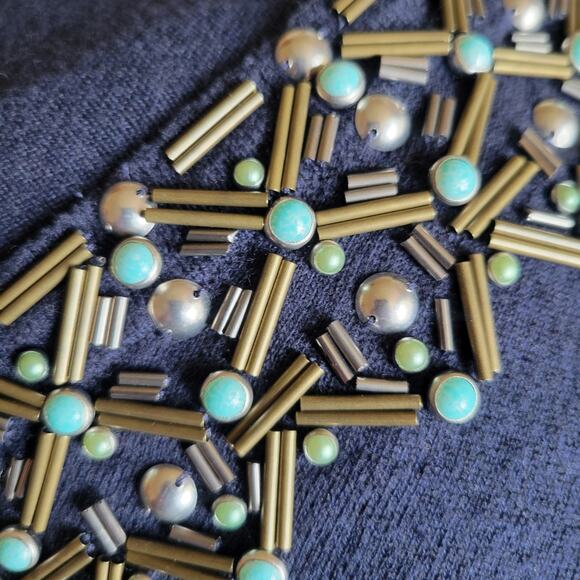 BODEN Embellished V-Neck Lightweight Knit Sweater Navy Blue Size 6 - Picture 5 of 6